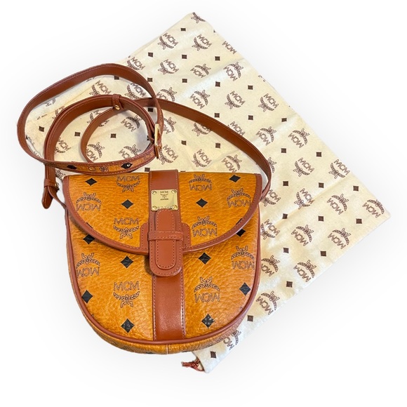 Vintage MCM Cognag Monogram Visetos Crossbody Flap Bag - Picture 1 of 14